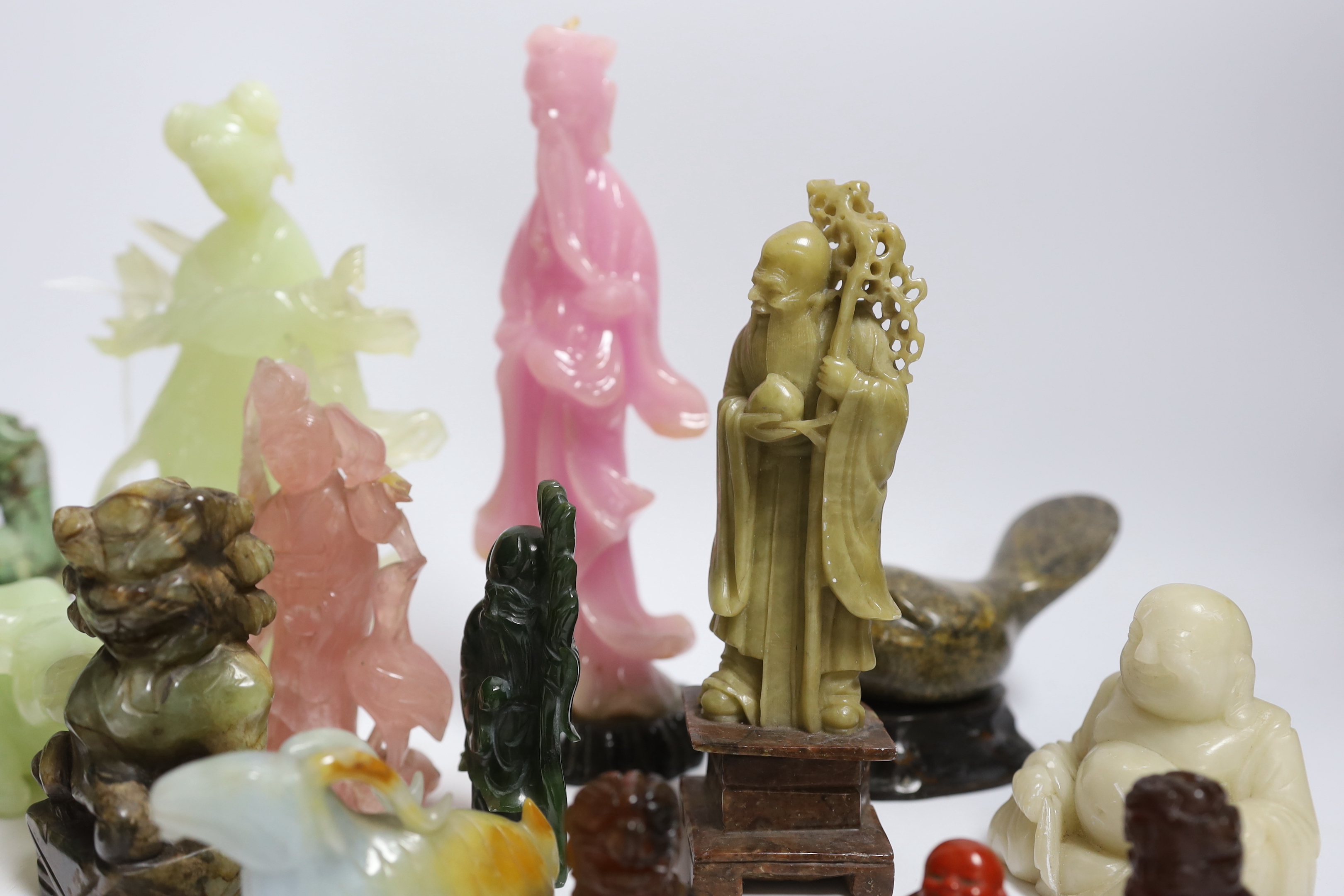 A quantity of Chinese hardstone and resin carvings